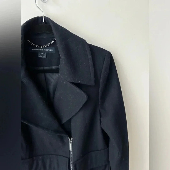 French connection navy blue long wool blend moto jacket coat - Picture 7 of 10